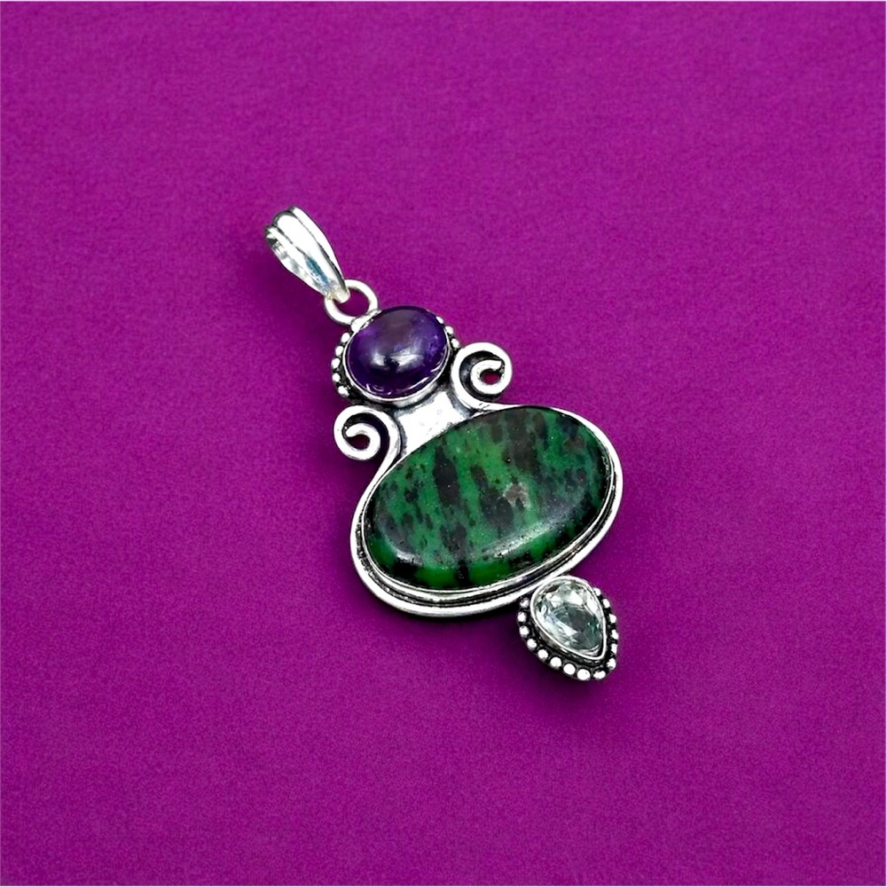 925 Silver Ruby Zoisite Amethyst Prasiolite Gemst… - image 4